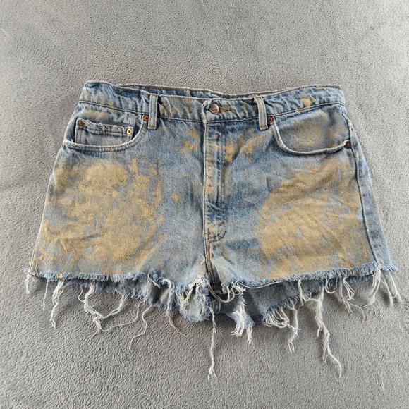 Levi's Pants - Vintage 90s Levis Jean Shorts 38 (Fits 34) Blue Paint Splatter Cut Off Made‎ USA